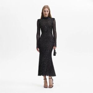 Self-Portrait BLACK SQUARE RHINESTONE MESH MIDI DRESS 
US 4